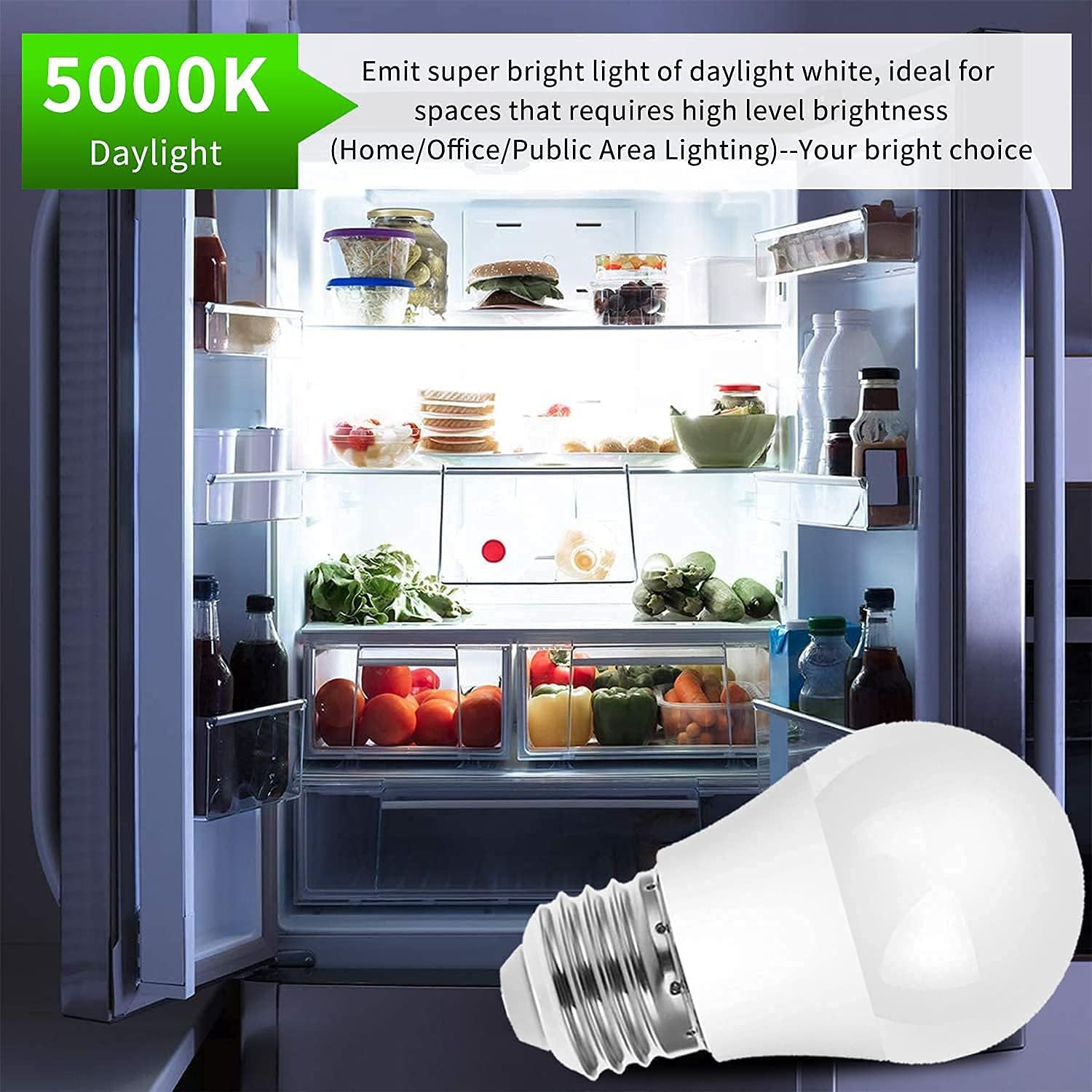 LED Refrigerator Light Bulb, 40W Equivalent LED A15 Bulb, 5W Daylight 5000K E26