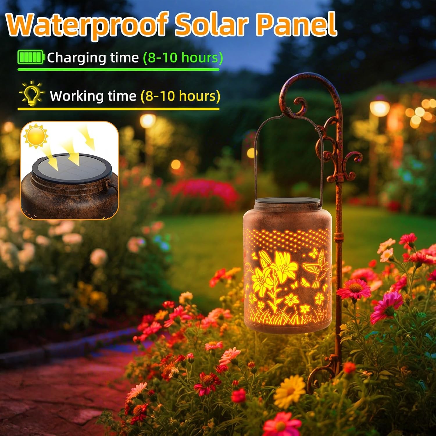 Solar Lantern Hanging Light LED Hummingbird Outdoor Garden Lamp Waterproof Decor