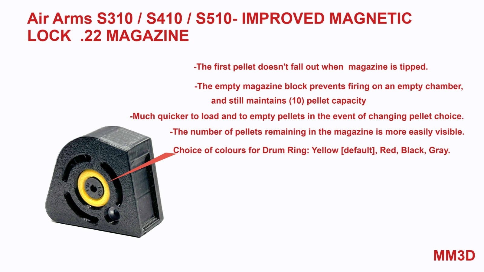Fits:Air Arms S310/ 410/ S510 /TDR/ Galahad.(.22)- Magnetic Lock Magazine, MM3D