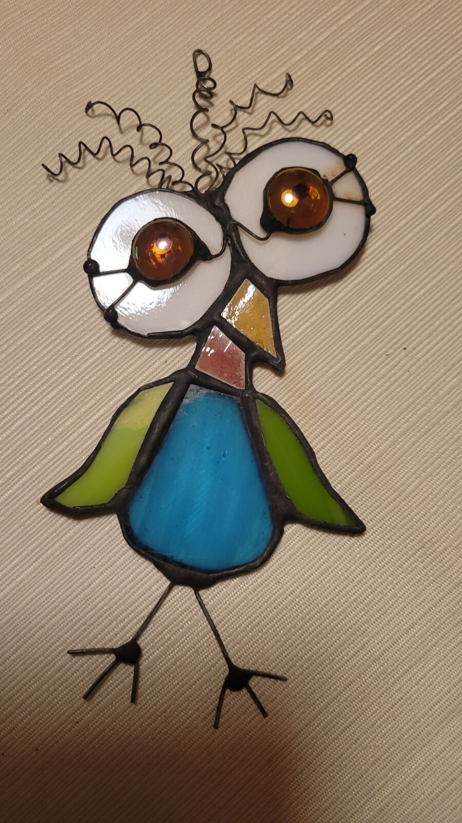 Stained Glass Crazy bird girl Suncatcher or ornament , 6 x4  inch