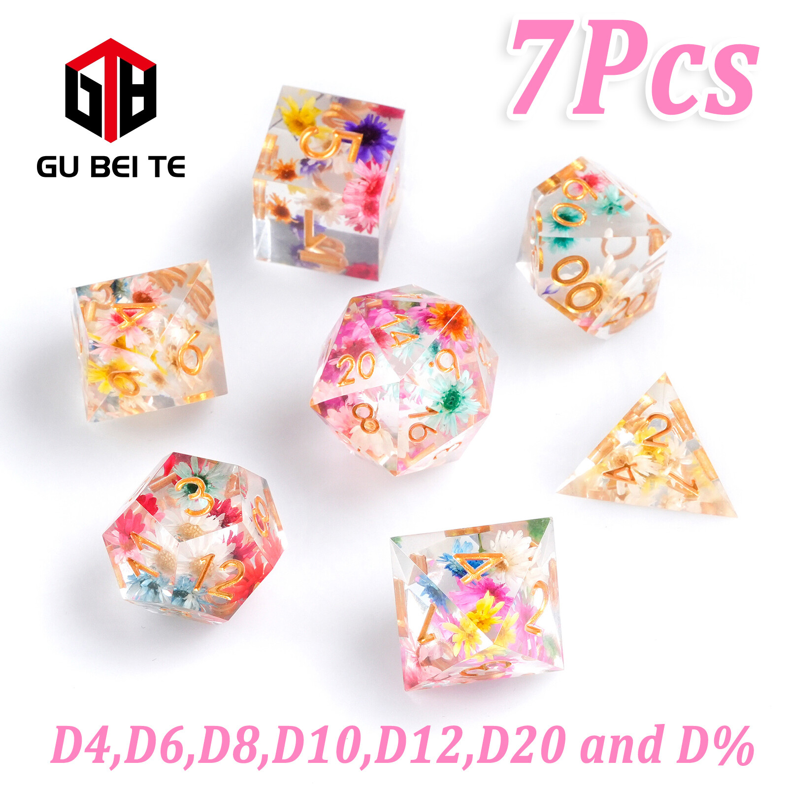7PCS DND Dice Set Colorful Flower Polyhedral Dice for Dungeons & Dragons Rpg MTG