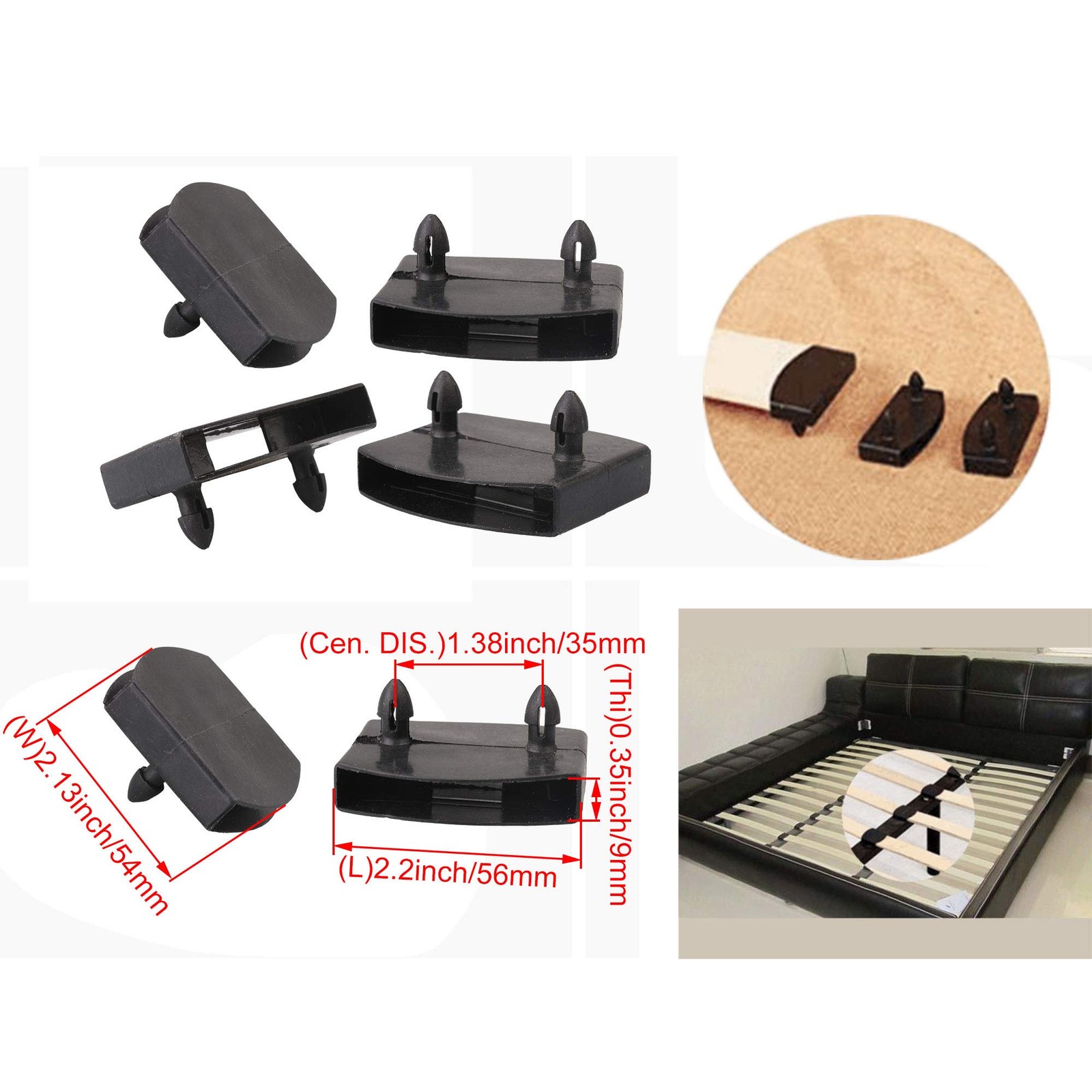 Pack of 50 Plastic Double Centre Bed Slat Caps Holders Replacement Part 50mm