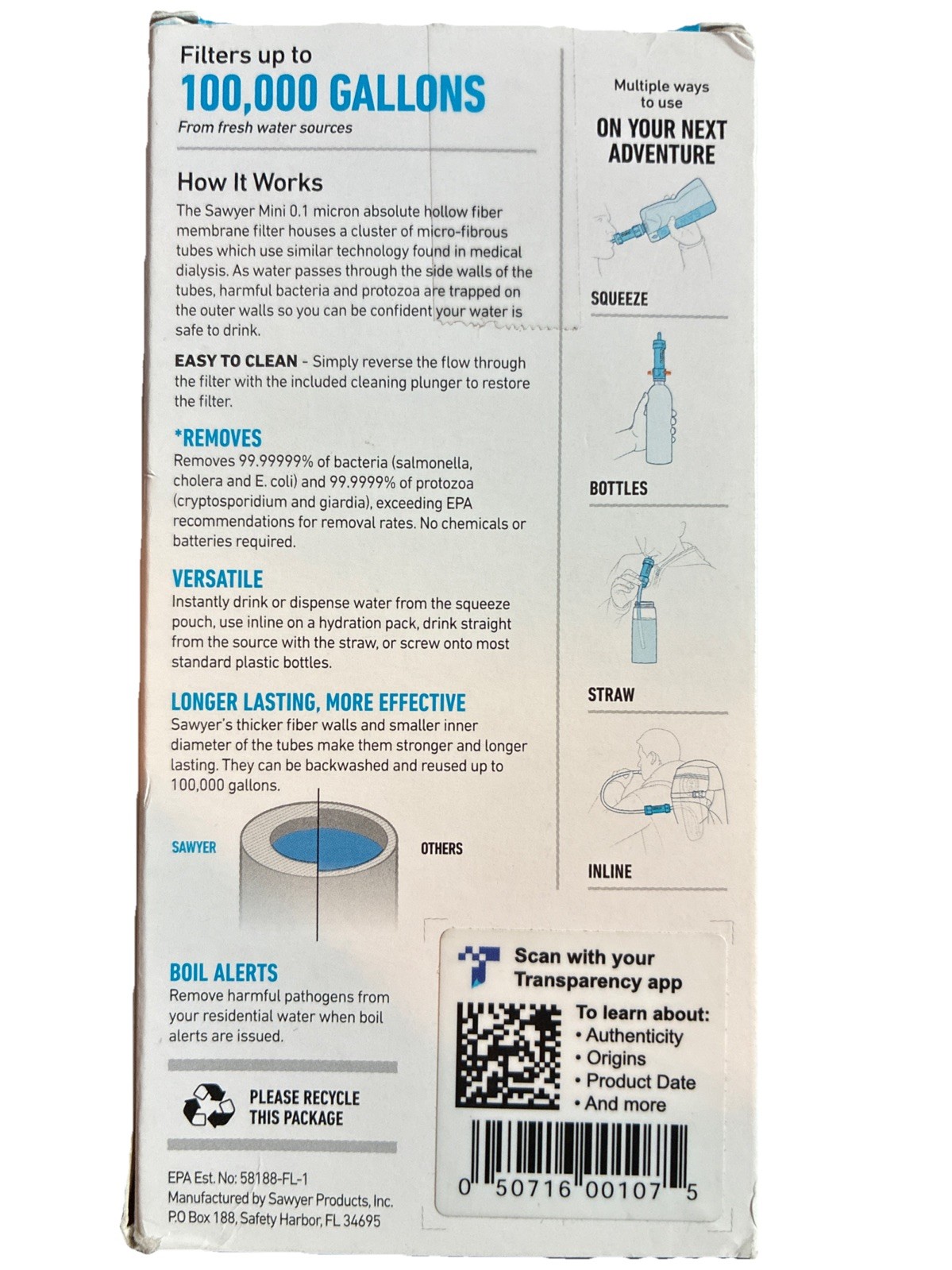 SAWYER mini water filtration system New in Box