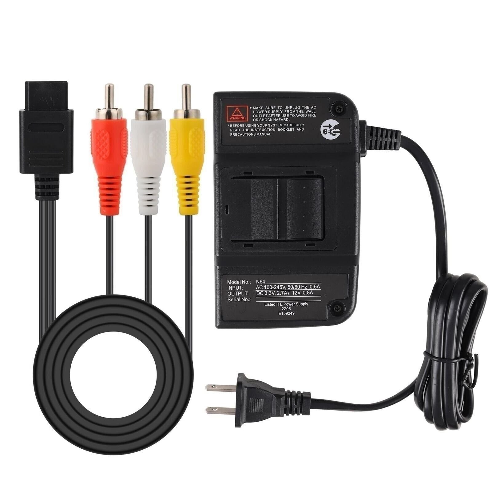 AC Adapter Power Supply & AV Cable Cord (Nintendo 64) Brand New N64 Bundle Lot