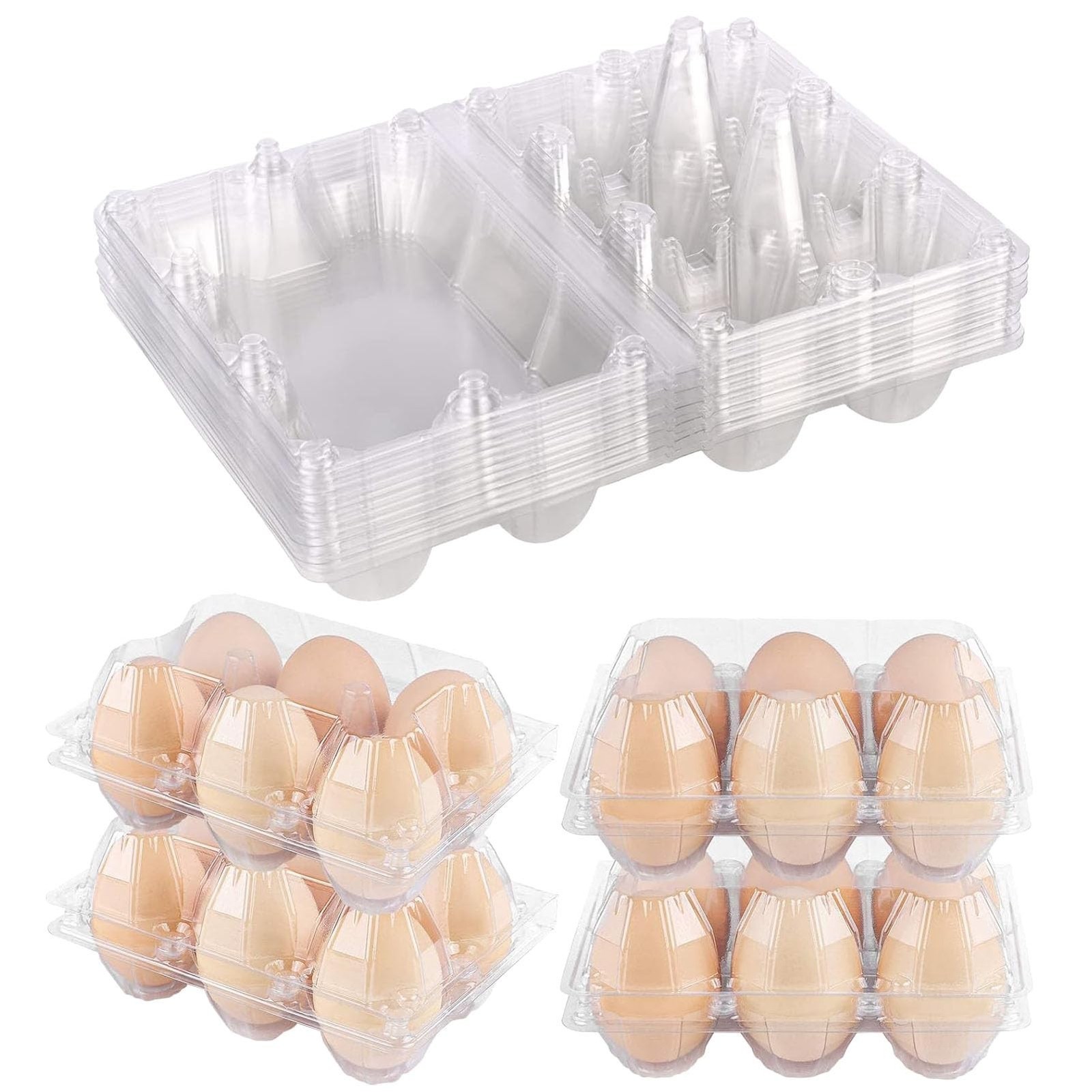 Plastic Clear Egg Carton for 6 Eggs,12Pack Egg Tray Reusable Medium Size Egg ...