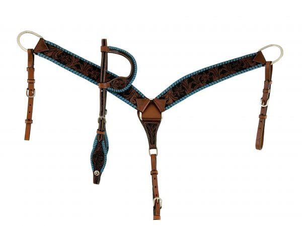 Showman Argentina Cow Leather Headstall & Breast Collar Set w/ Turquoise