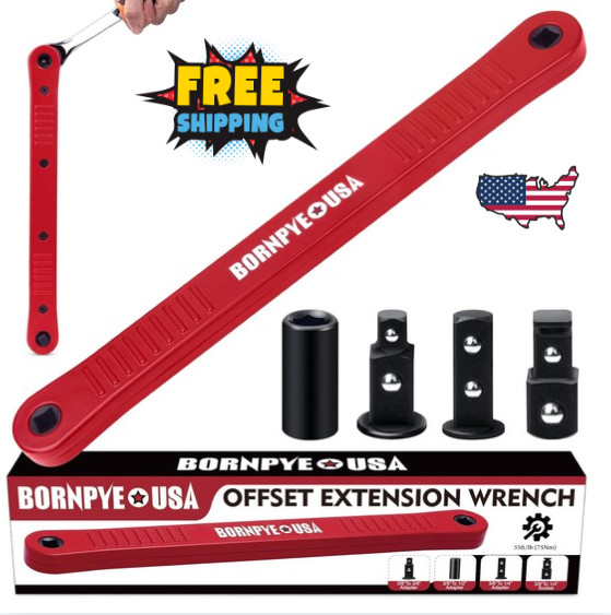 Offset Extension Wrench Set, Impact Ready Socket Wrench Extender Tool with Versa
