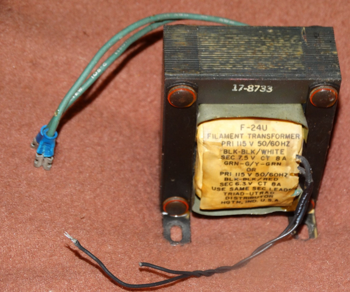 TRIAD UTRAD Model #F24U 8 Amp 6.3/7.5 Volt AC Filament Transformer Works Great