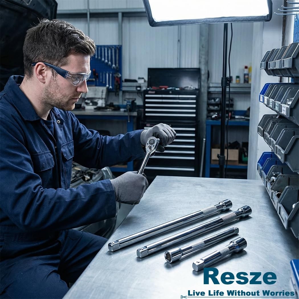 Resze 4 Pcs 1/4" Socket Extension Set, Drive Impact Bar 4pc, Sliver