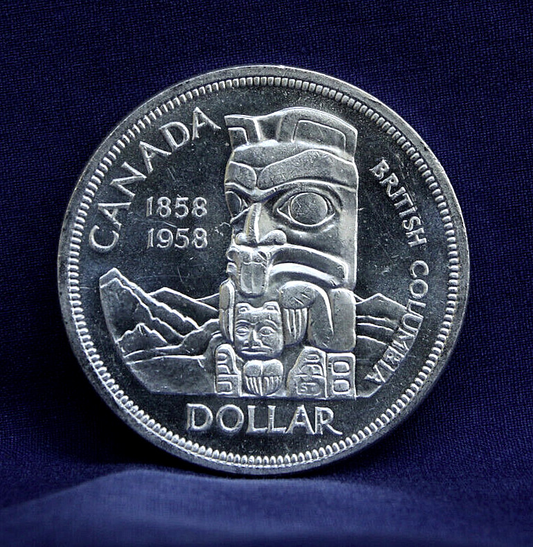 1958 CANADIAN TOTEM POLE/BRITISH COLUMBIA SILVER DOLLAR * FROM MINT ROLL*