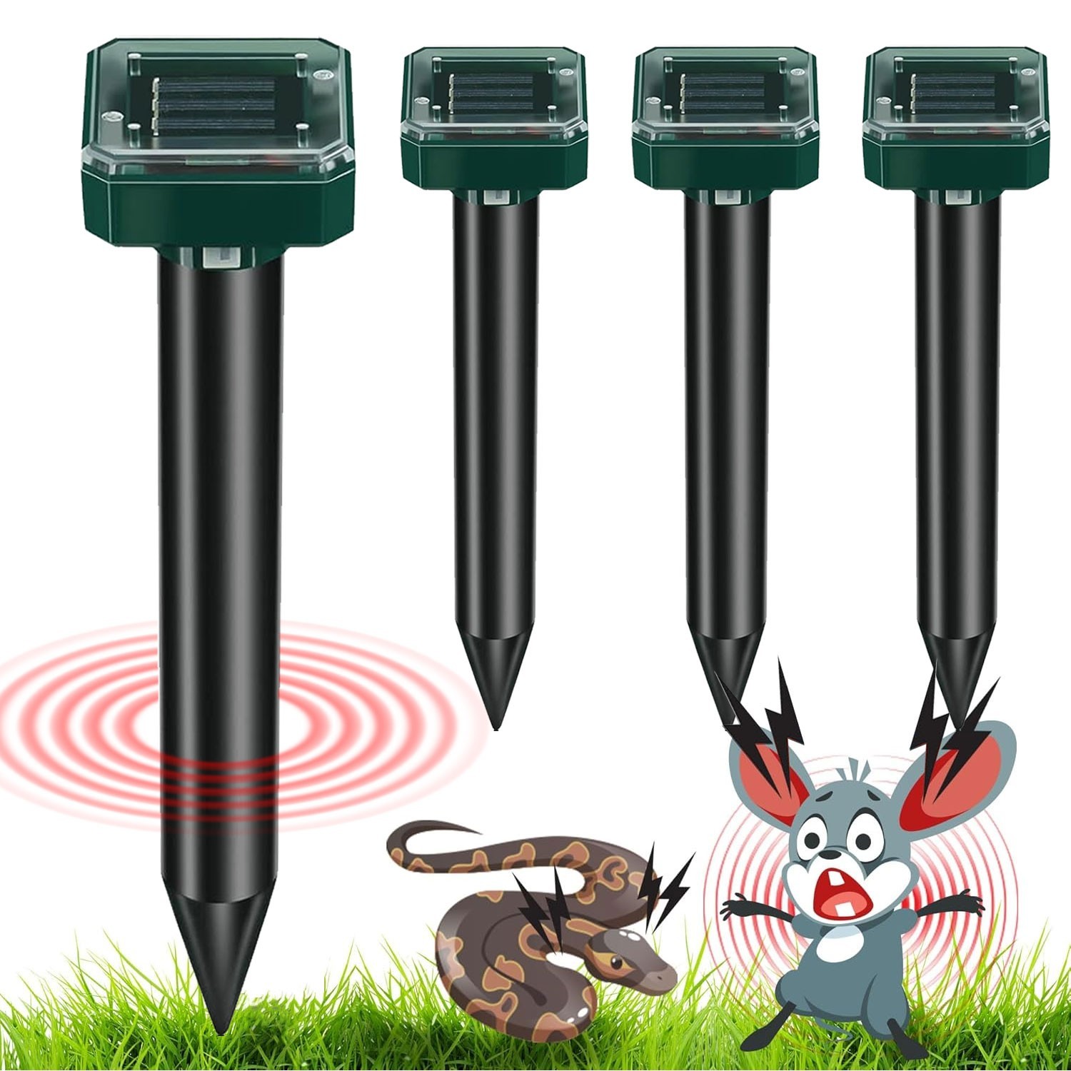 4 Pcs Mole Repellent Ultrasonic Solar Powered Animal Repellent for Outdoor Lawn