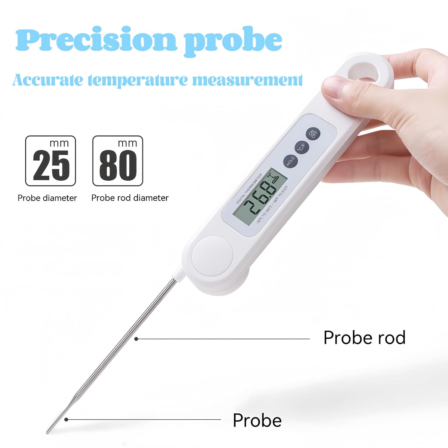 Instant Reading Food Thermometer with Foldable Probe - High Precision Digital Th