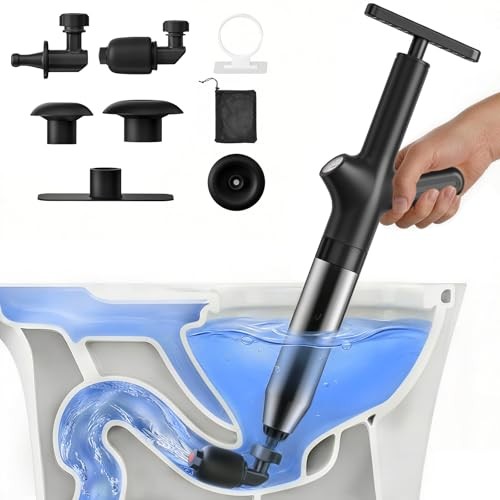 Toilet Plunger Drain Clog Remover: High Pressure Air Plunger & Heavy Black