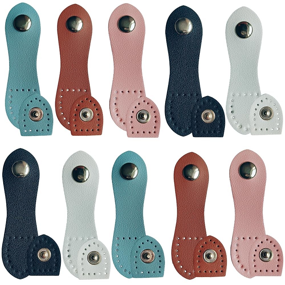 10 Sets Leather Snap Buckles Leather Tab Closure, Sew On Leather Tab Closures Bu