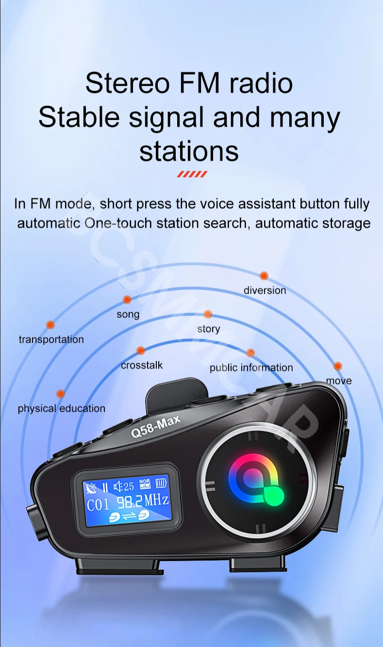 2X Motorcycle Intercom 500m 2 Riders Bluetooth Helmet Headset With Flashlight