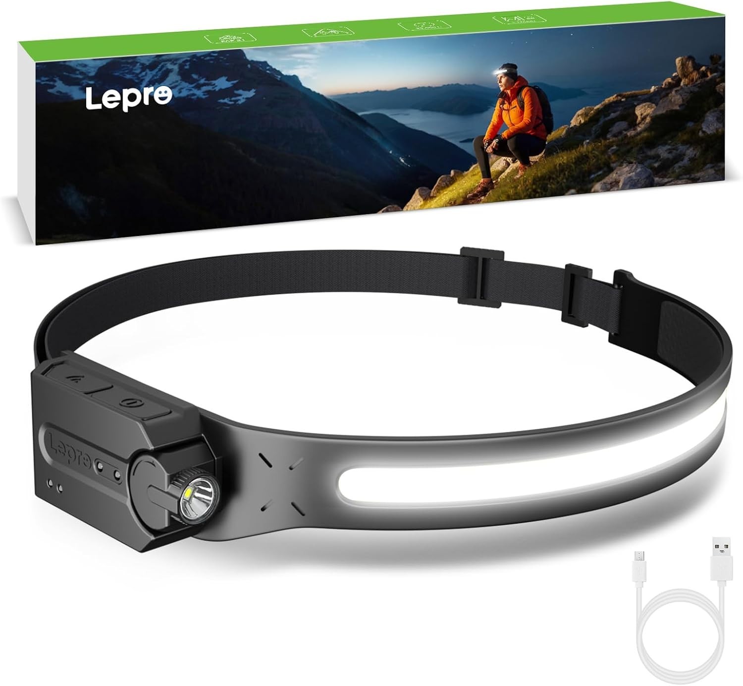 Lepro Headlamp - Super Bright LED Head Lamp Rechargeable with 230°Wide Beam, ...