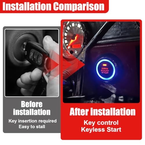 Car Push Engine Start Button Kit, DC12V Automotive Keyless Go System Black