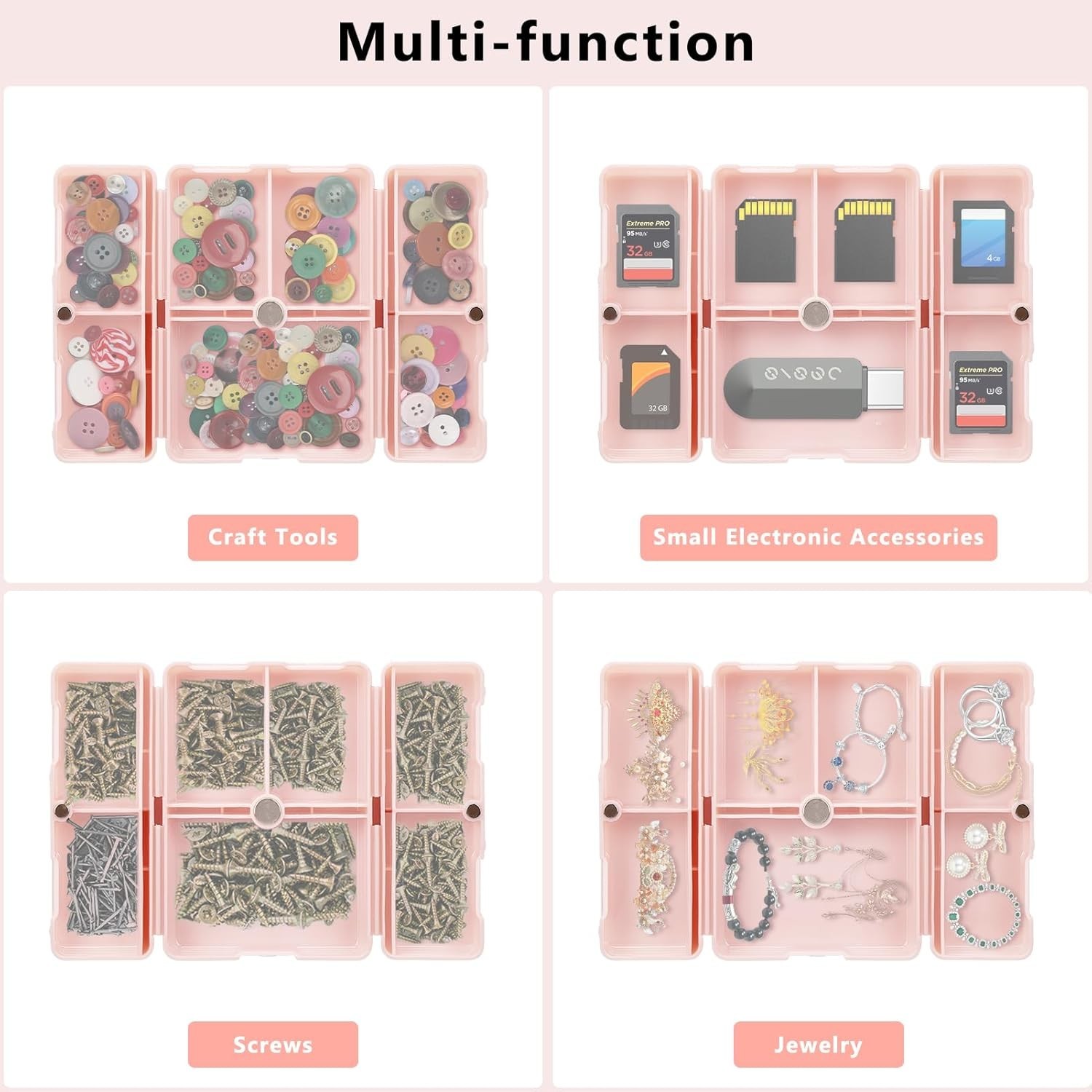 Compact Pink Folding Pill Box - 7 Compartments for Effortless Medication Storage