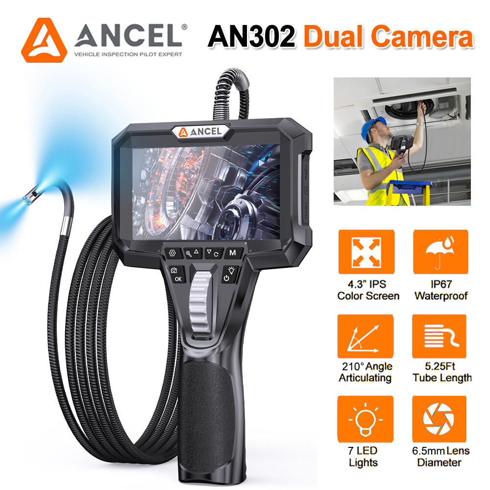 ANCEL AN302 6.5MM Dual Lens Endoscope 2-Way Borescope Inspection Camera 5.25FT