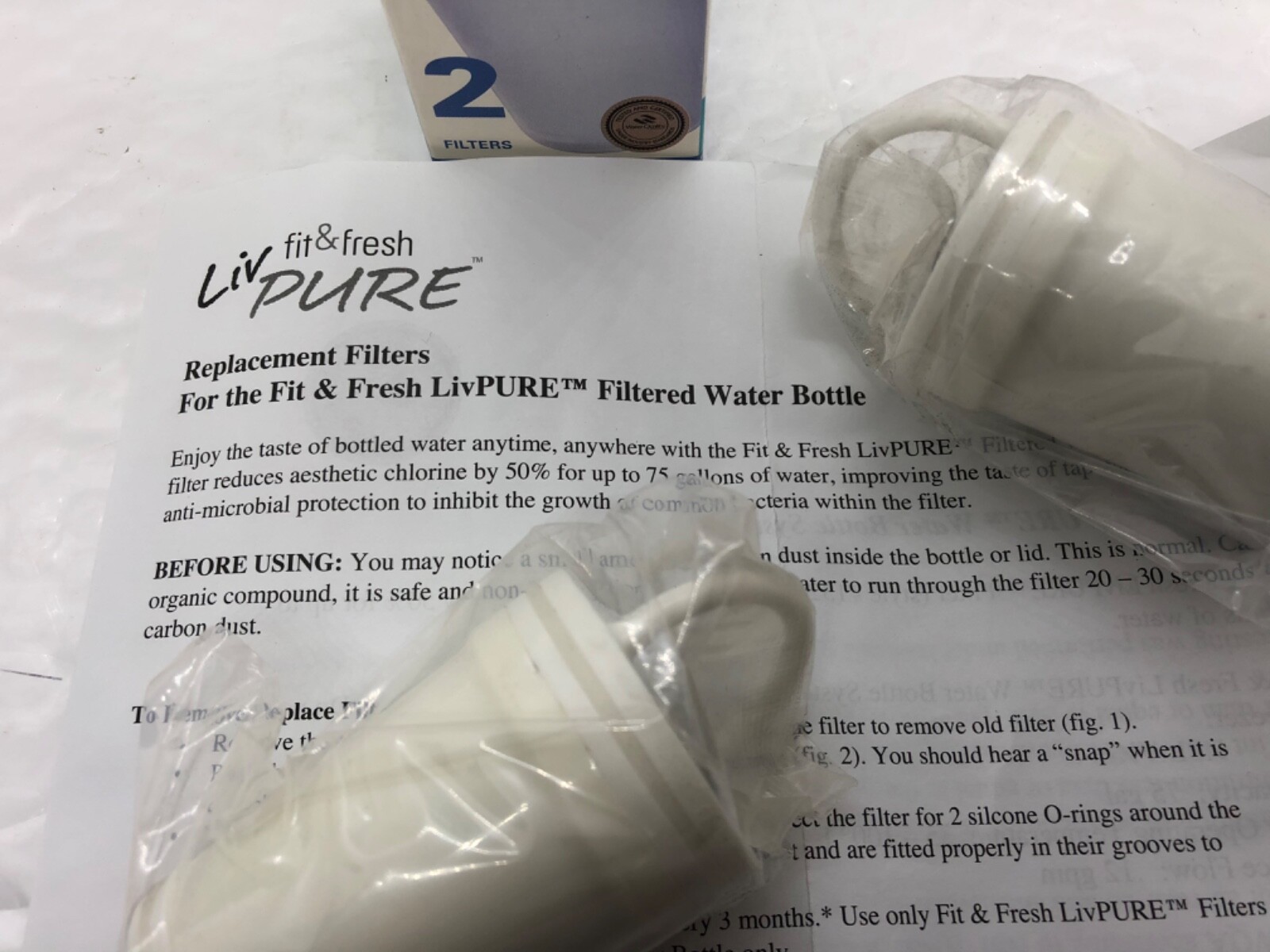 Liv Pure Water Bottle Replacement Filter - 2 Filters Per Box Purifies 75 Gallons