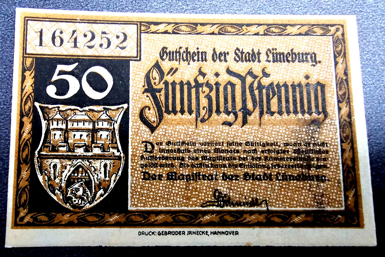 LÜNEBURG NOTGELD 50 PFENNIG 1921 EMERGENCY MONEY GERMANY BANKNOTE (33053)