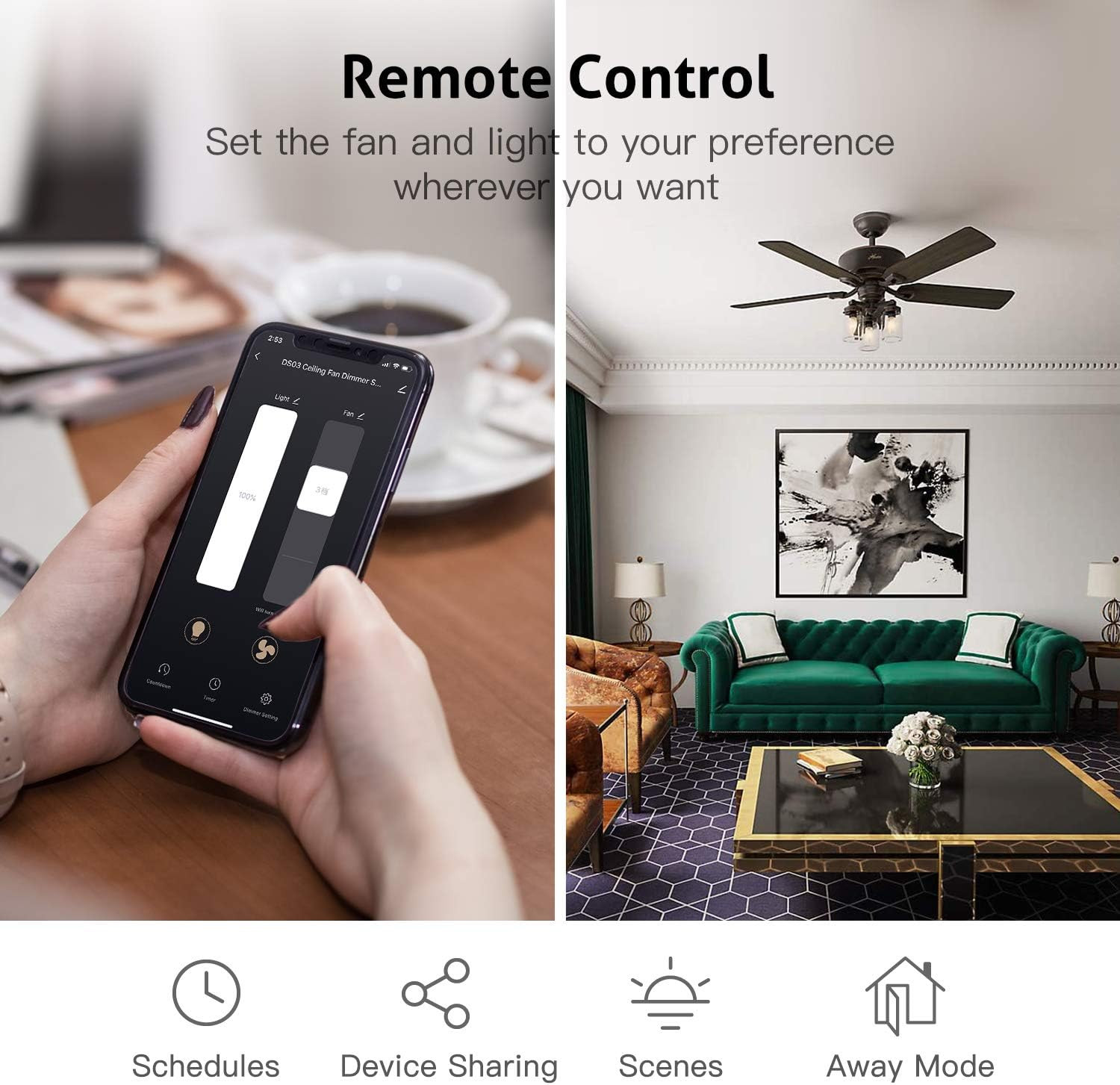 Smart Ceiling Fan Control and Dimmer Light Switch 2Pack, Neutral Wire Needed, 2.