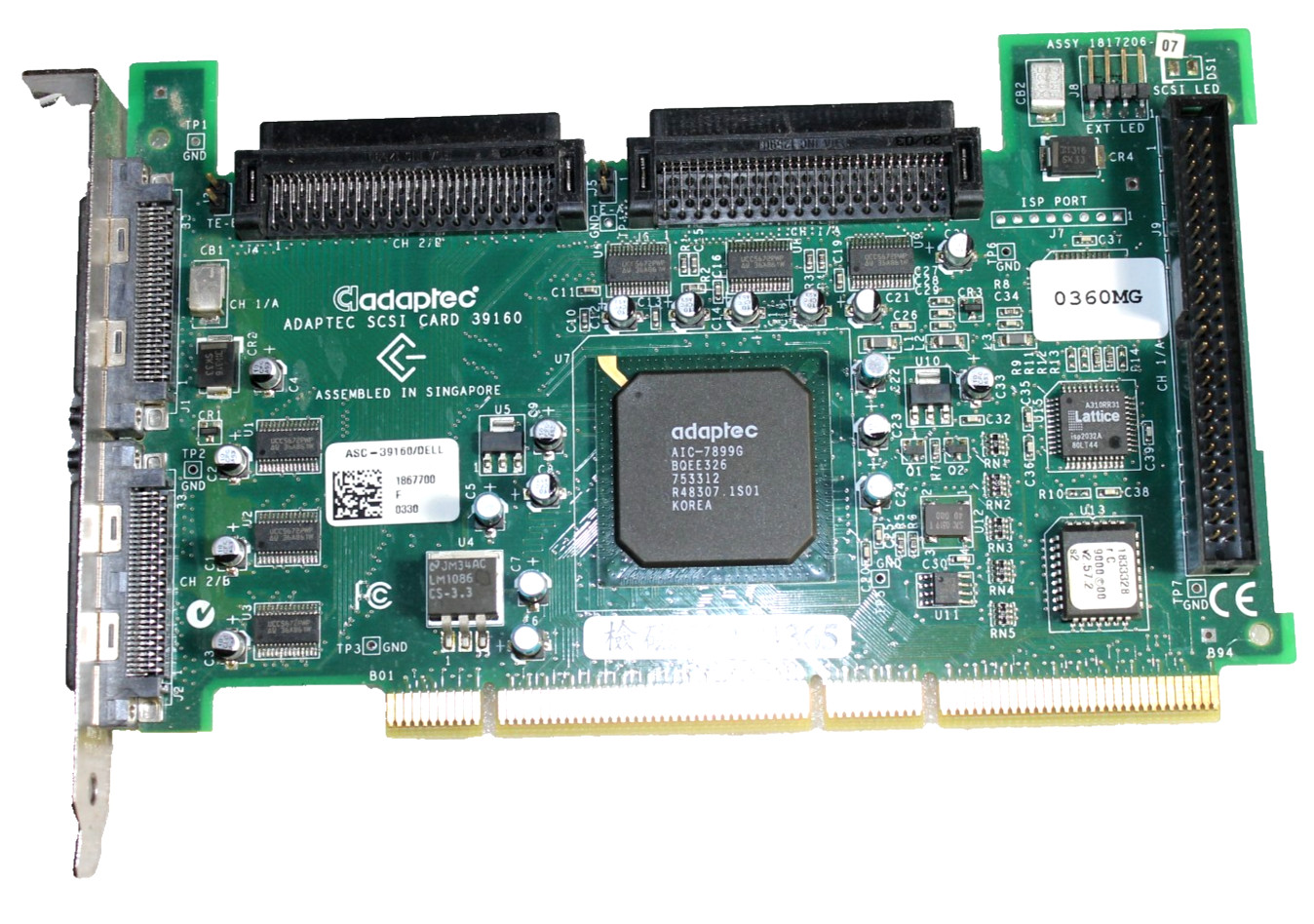 Adaptec SCSI Adapter Card 39160 Dual Ports AIC-7899G ASC-39160/DELL 64-bit PCI