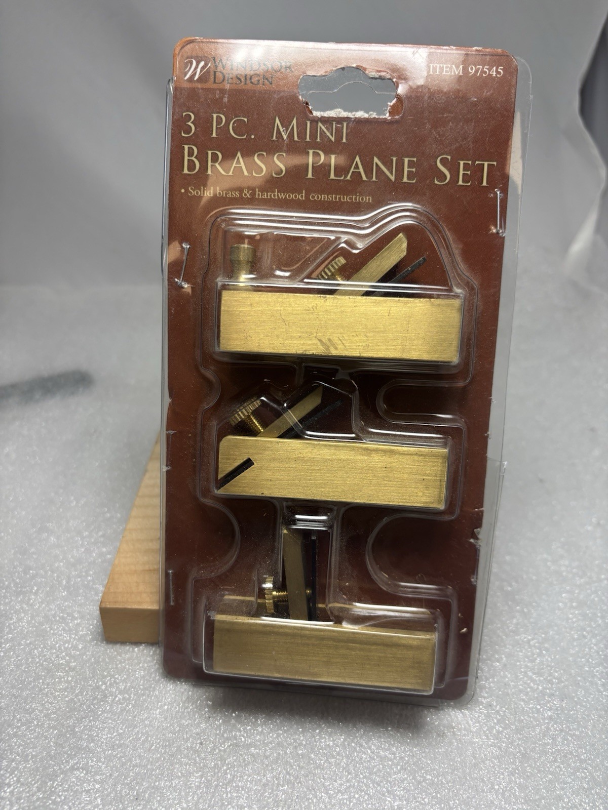 WINDSOR DESIGN 3 PC MINI BRASS WOOD PLANE SET SEALED NEW #97545