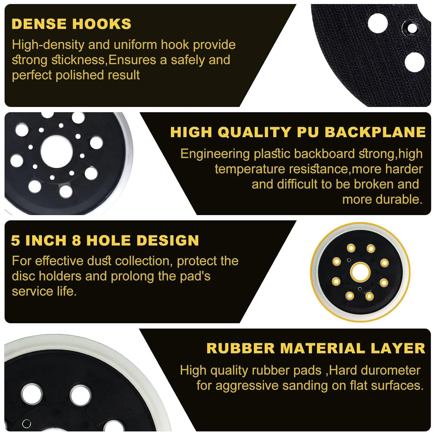 5 Inch 8 Hole Hook & Loop Replacement Sander Pad for 5" Bosch ROS20VS, ROS20VSC,