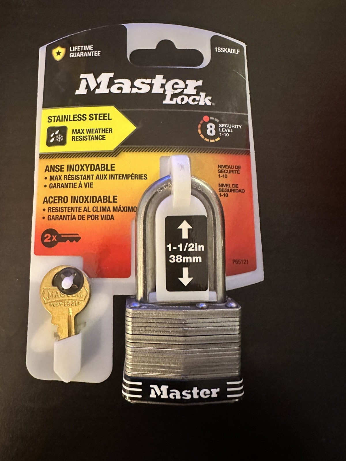 Master Lock Stainless Steel Padlock 1SSKADLF 1-1/2" Shackle Clearance