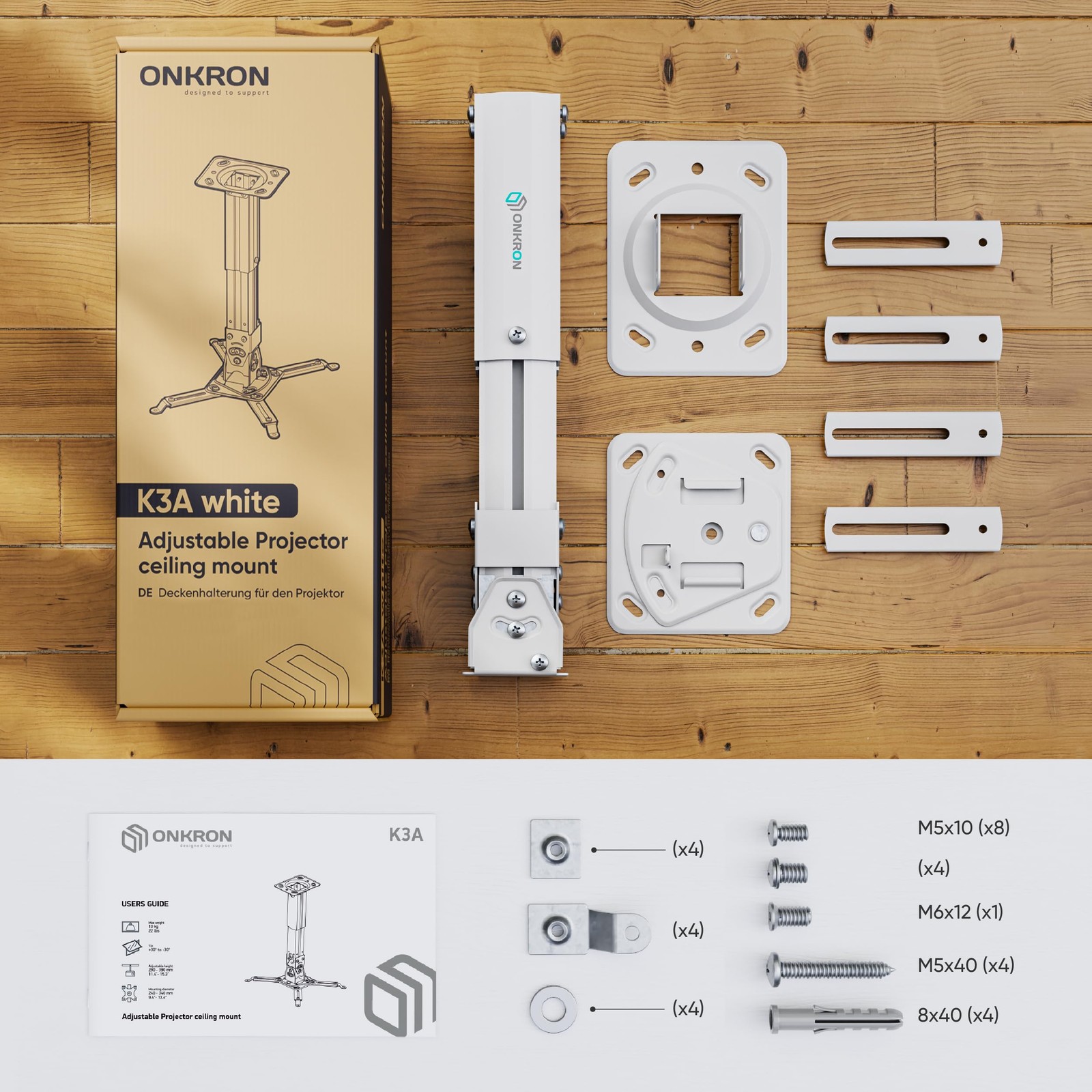 Projector Ceiling Mount, 22 lbs Load Capacity, Height Adjustable Projector Mo...