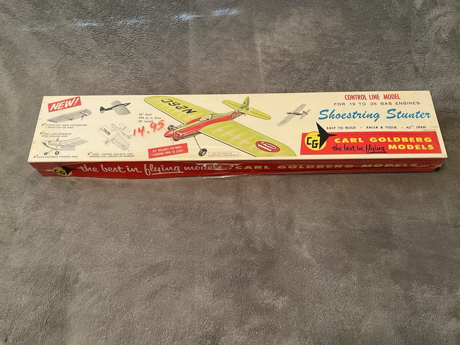 70s Carl Goldberg “Shoestring Stunter” Airplane C/L Model Kit G-9, Sealed!