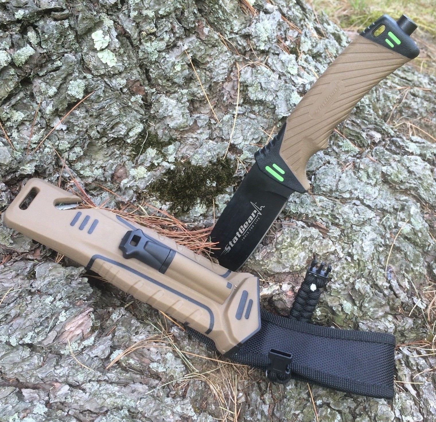 StatGear Surviv-All Hunting Knife - Sheath, Firestarter, Cord Cutter & Sharpener