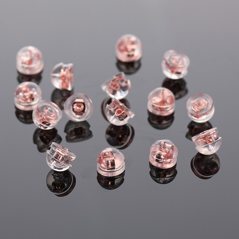 100Pc 18k Gold Silicone Rubber Flat Earring Backs for Studs Upgrade Dual Locking