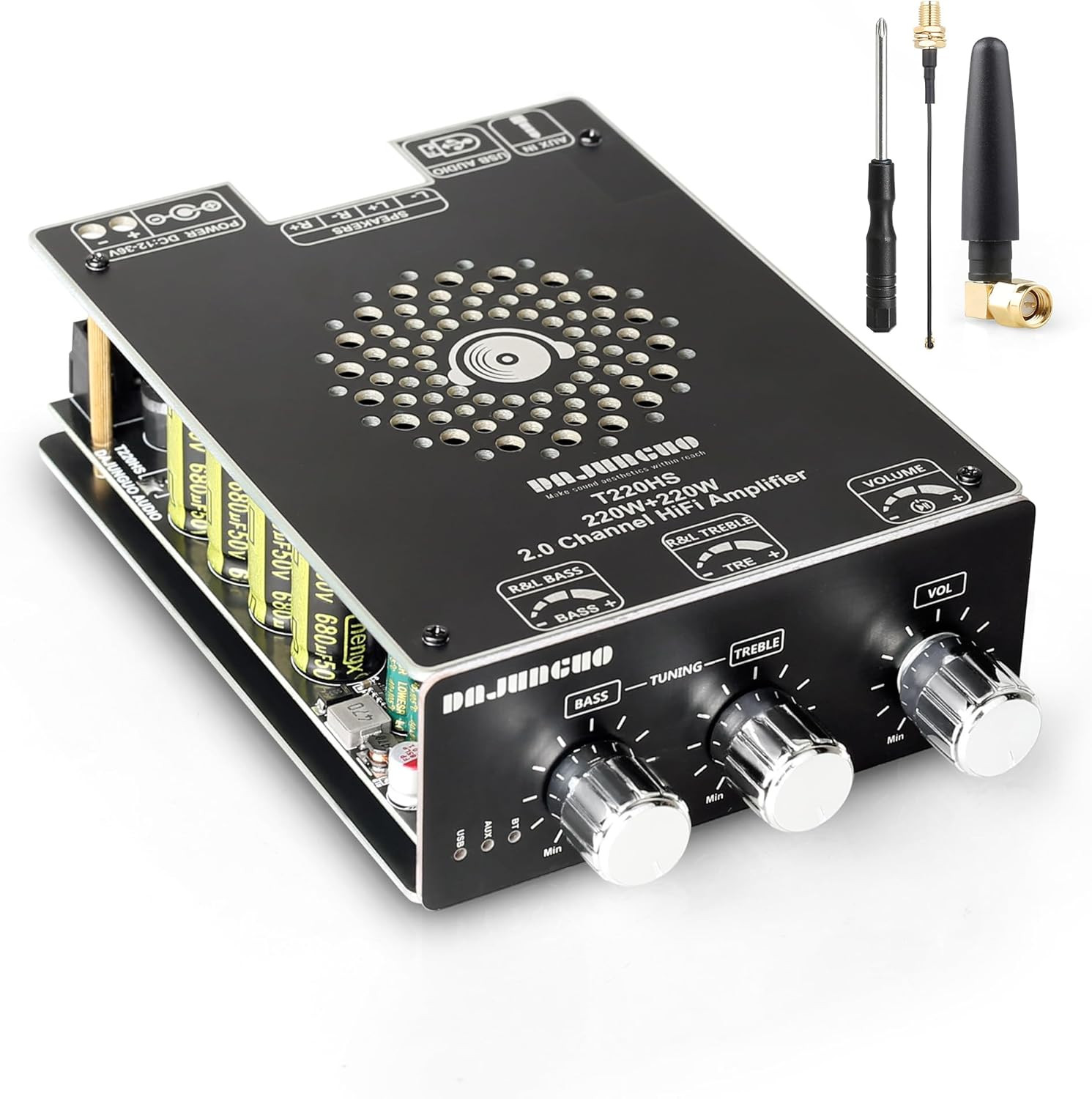 440W Audio Amplifier Board with Treble and Bass Control, TPA3251 Chips, DC 12-36