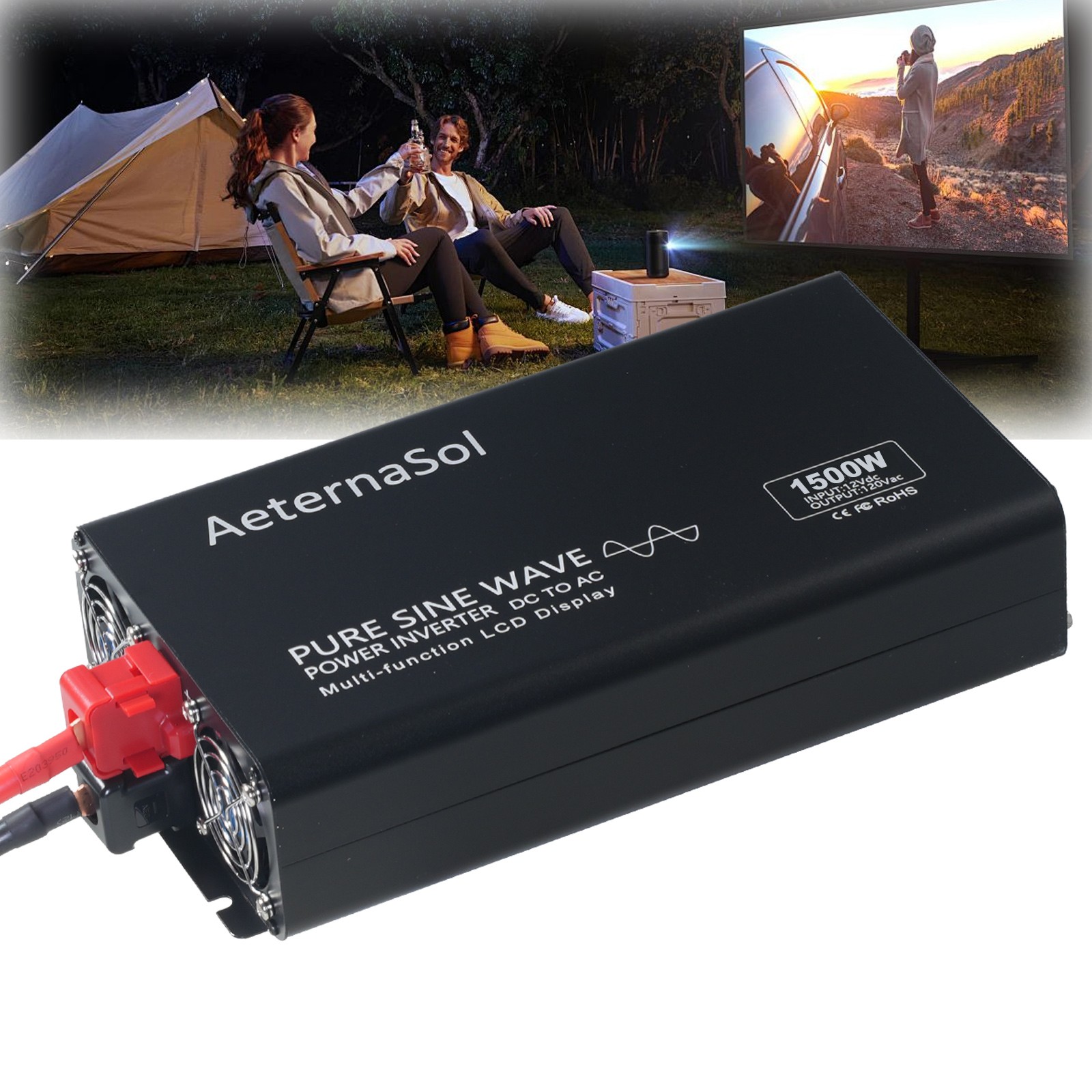 Pure Sine Wave Power Inverter 1500W 12V to 120V Car RV Truck Remote Peak 3000W