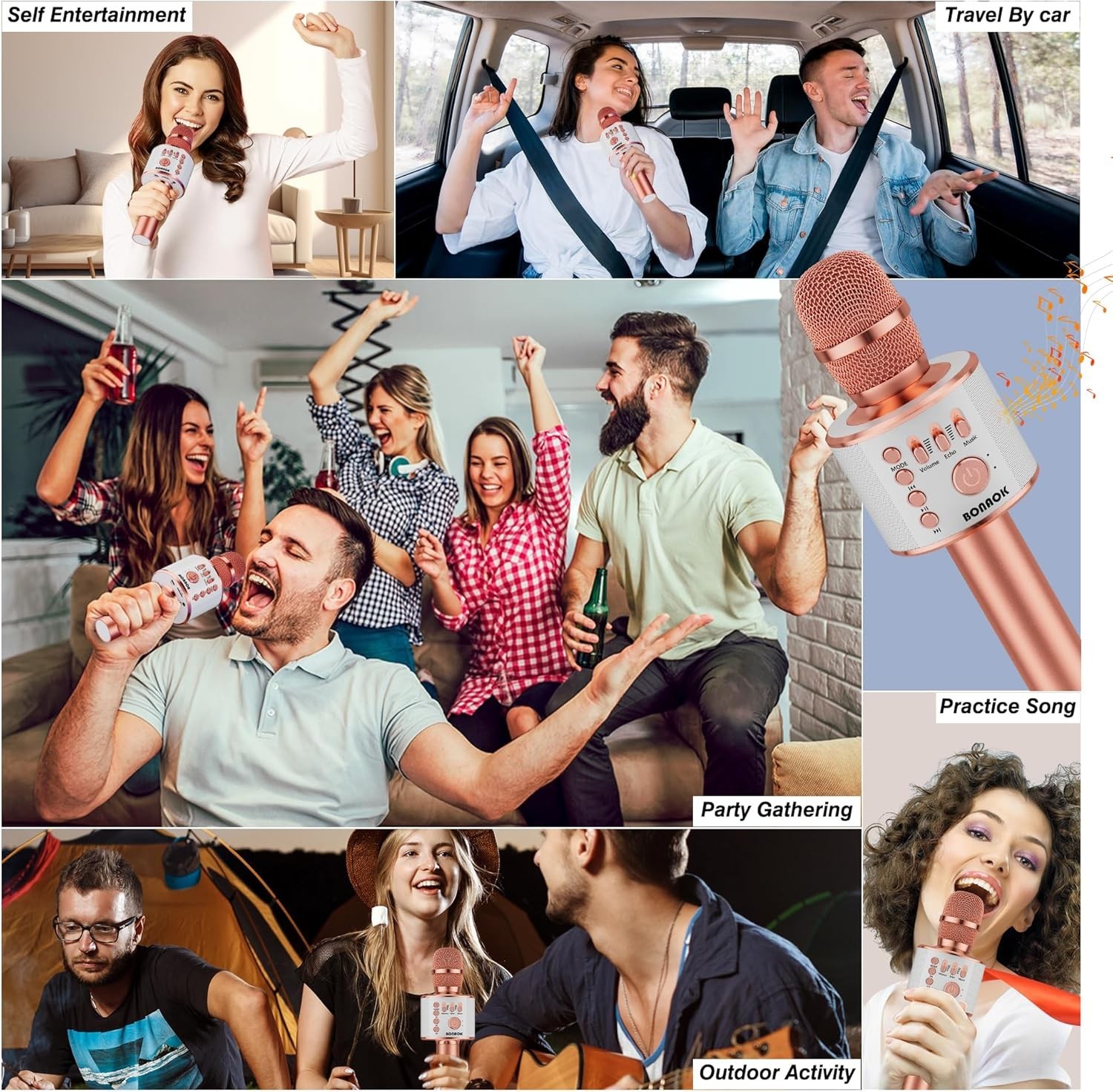 Portable Handheld Karaoke Microphone - Rose Gold with Multi-Device Compatibility