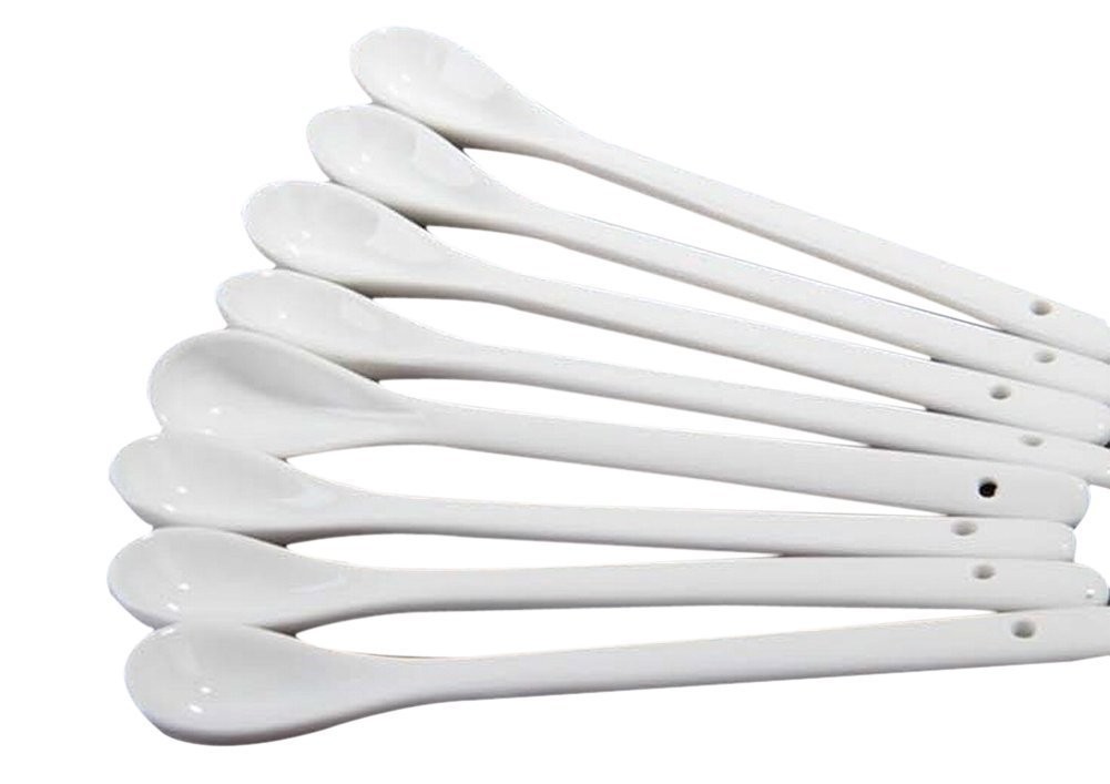 Set of 4 White Long Handle Ceramic Spoons for Tea Coffee Ice Cream
