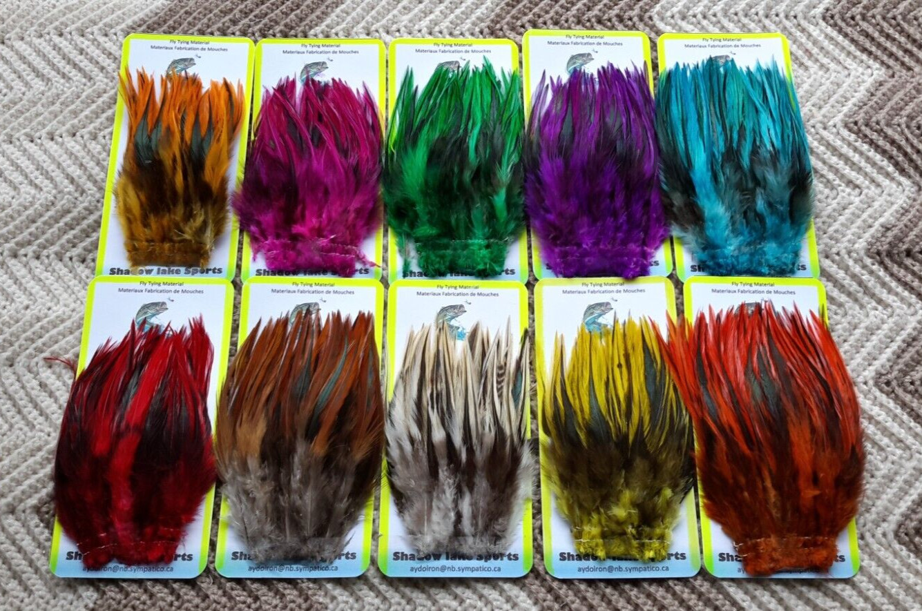 Fly Tying Saddle Feather. (10) large Pack.. assorted Colors.. Free Shipping.