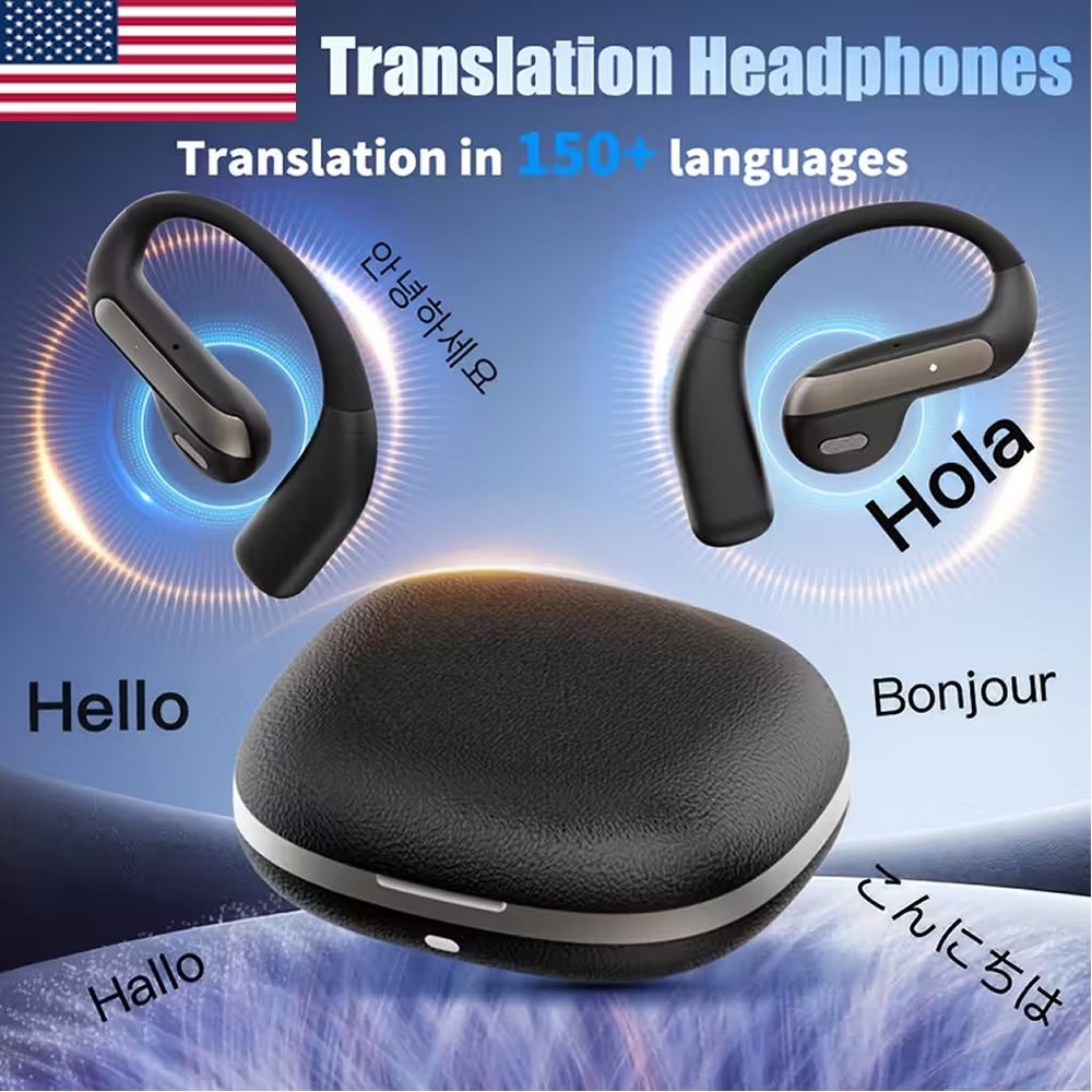 Wireless AI Language Translator Earbuds Bluetooth Real Time Open-Ear Translation
