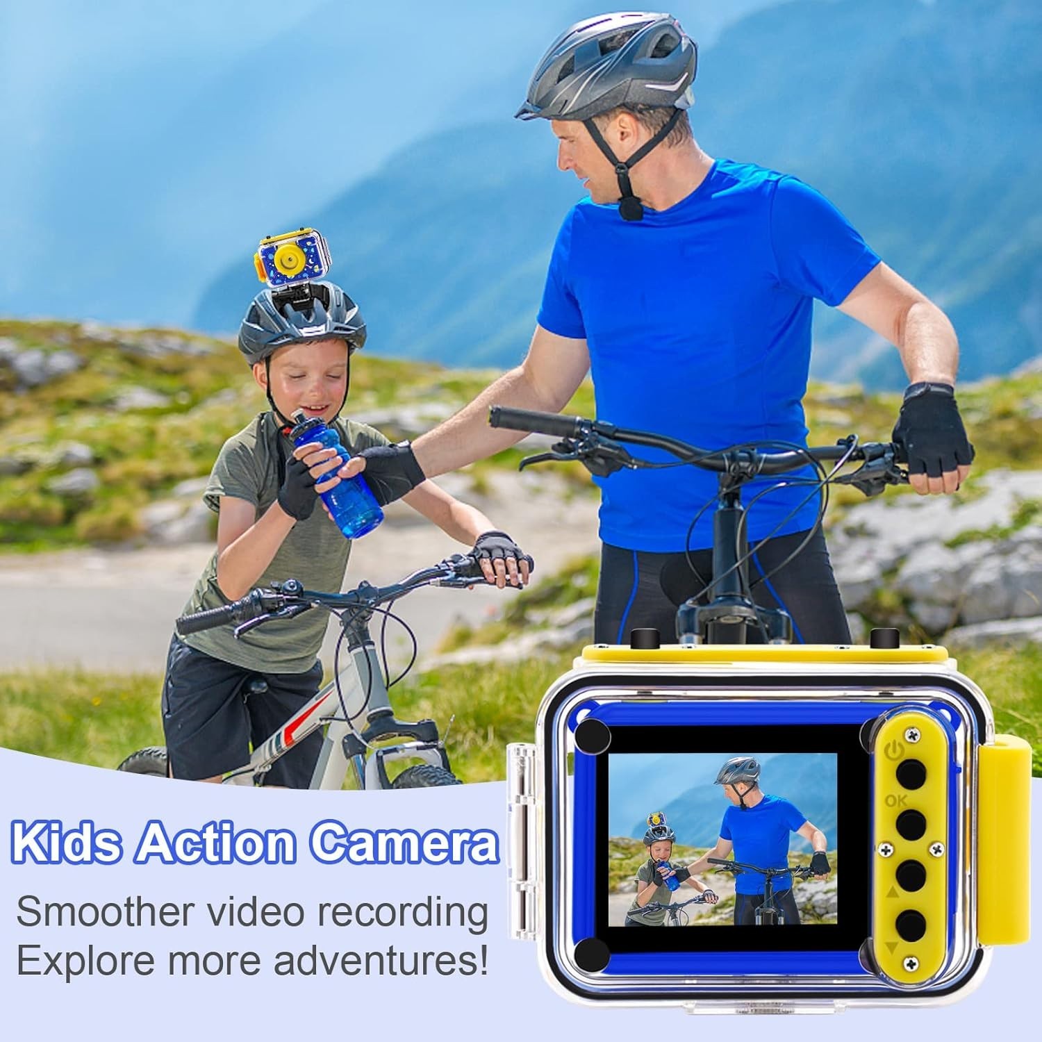 Kids Action Waterproof Camera: Capture Pool Adventures with 20MP & Fun Frames