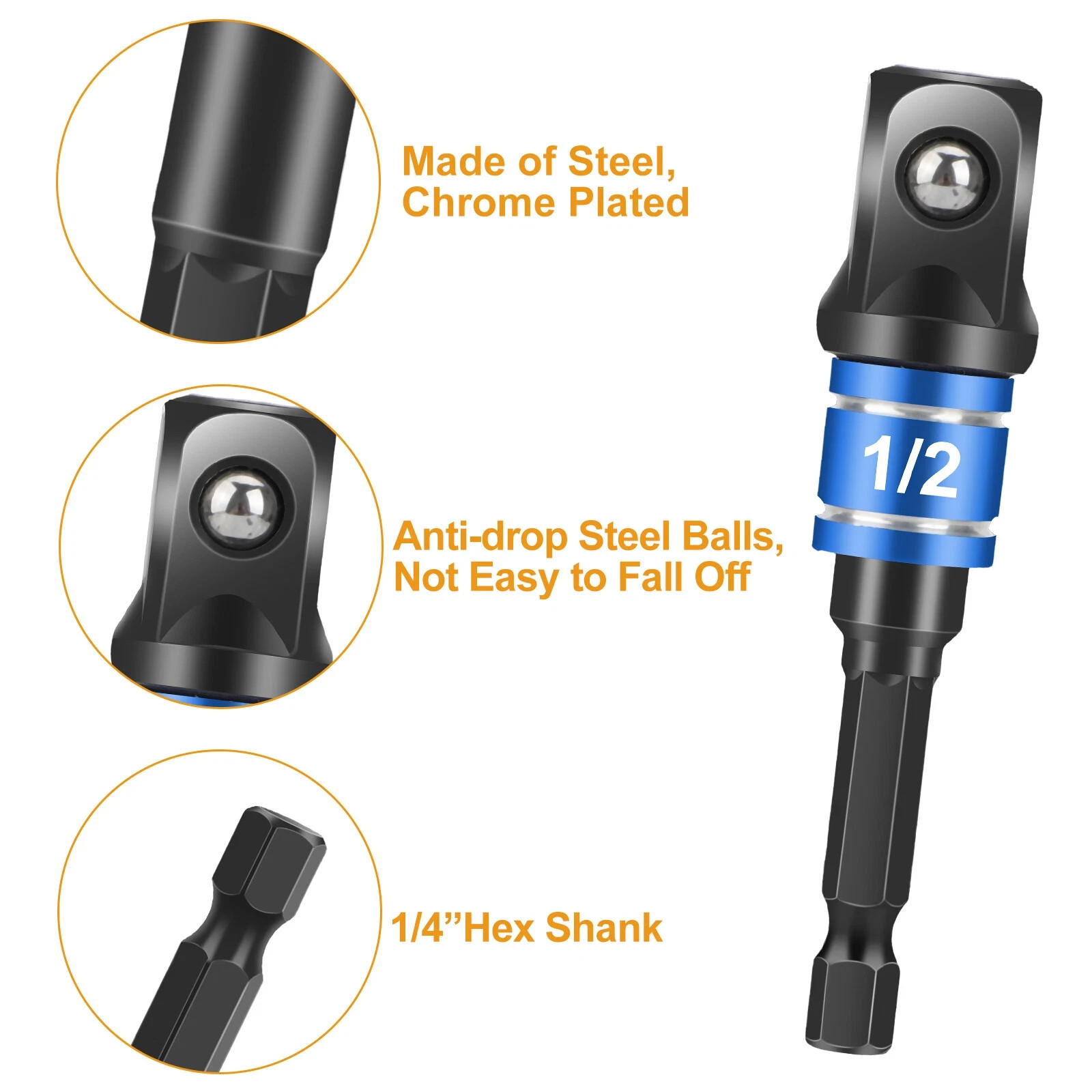4Pcs 105°Right Angle Drill Attachment Impact Grade Socket Adapter 1/4" 3/8" 1/2"