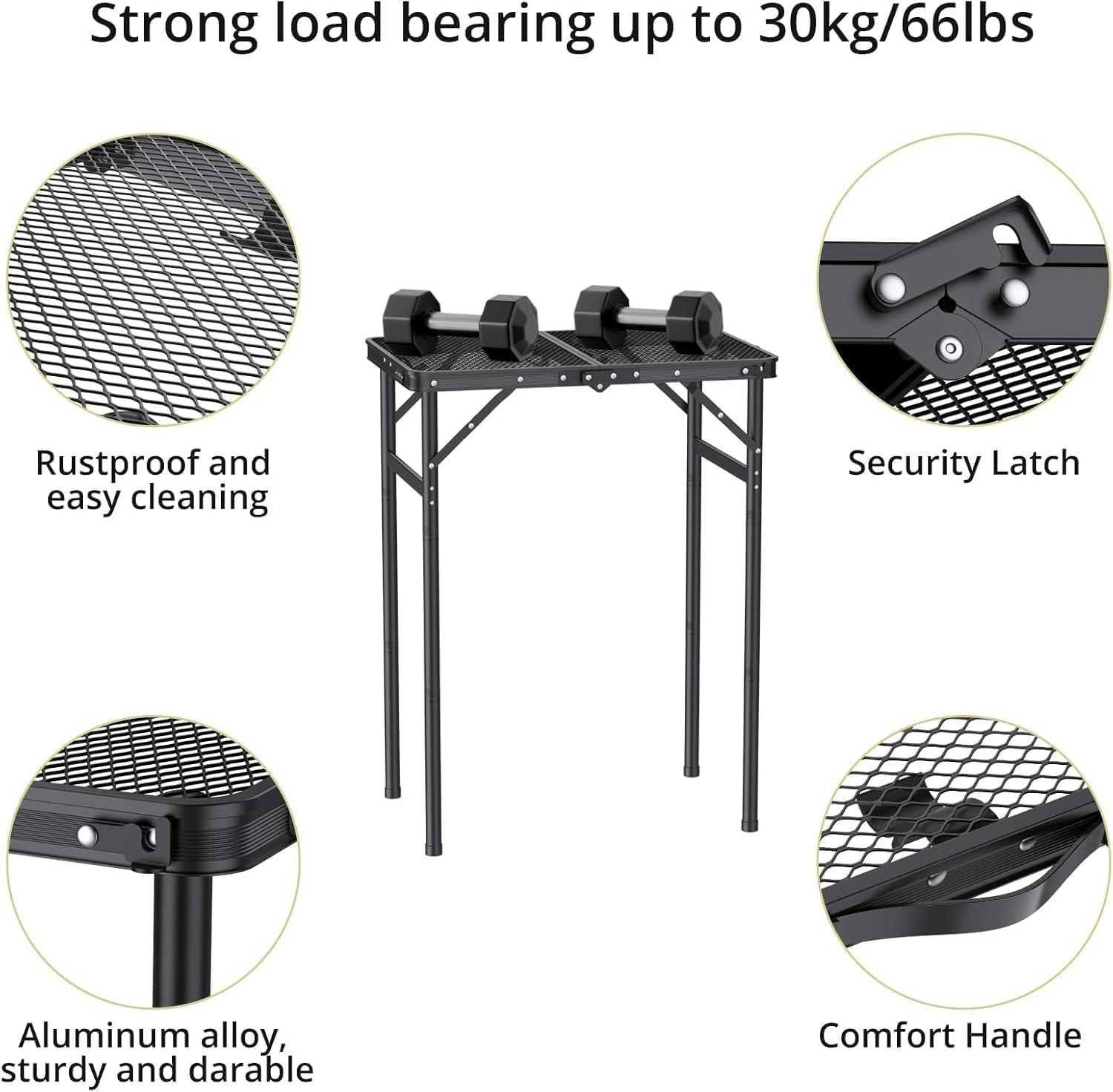 2Ft Portable Folding Grill Table with 3 Adjustable Heights