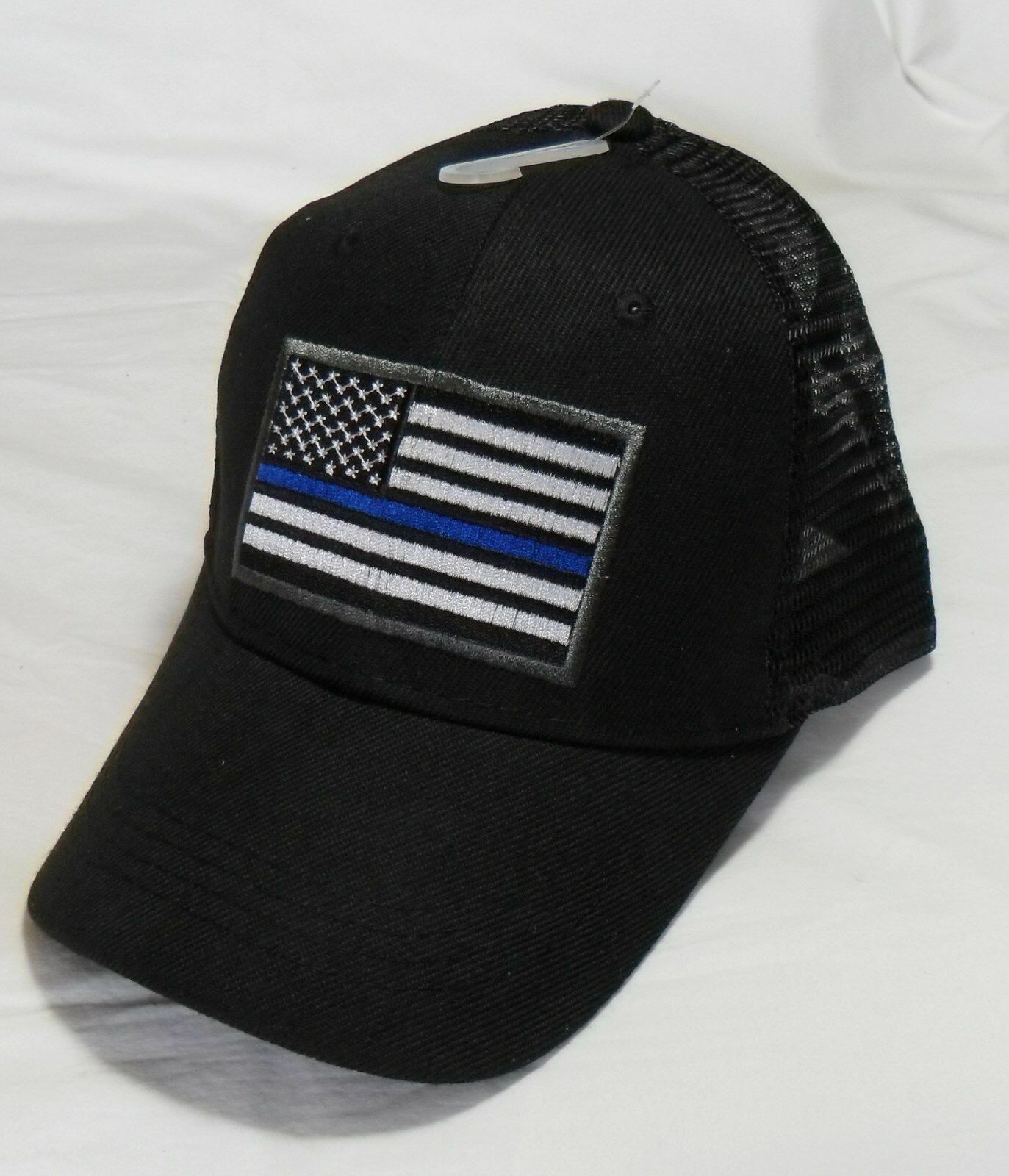 Black Thin Blue Line USA American Flag Tactical Mesh Baseball Hat Cap