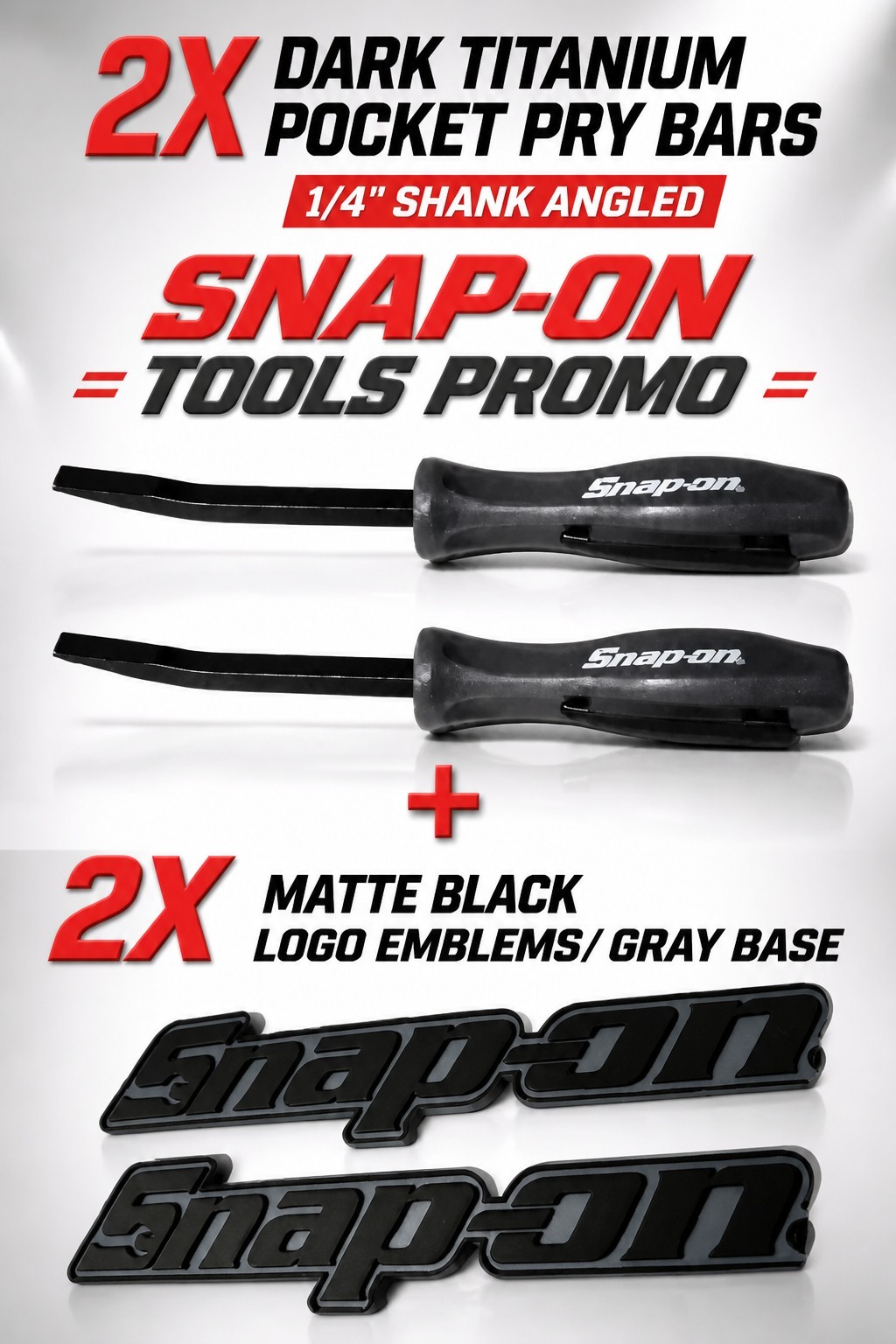 2PK SNAP ON TOOL LOGO EMBLEM MATTE BLACK Badge Decal 8"+2X Dark Titanium Prybars