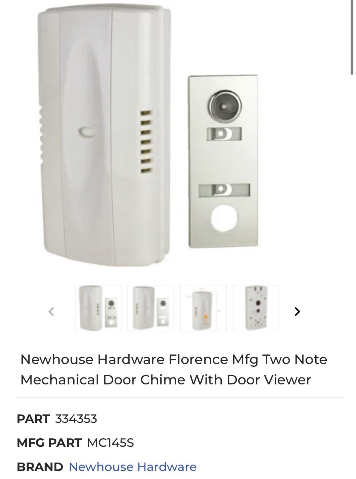 Newhouse Hardware Florence Mfg Two Note Mechanical Door Chime With Door Viewer