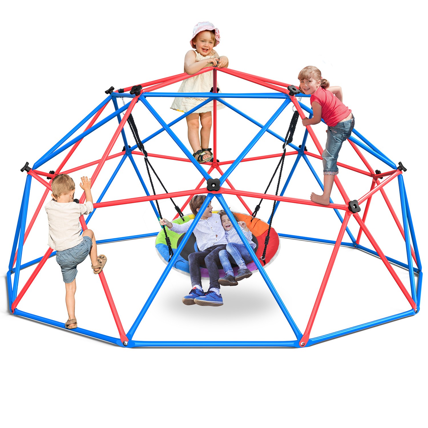 Hapfan Outdoor 10ft Climbing Dome Swingset Easy Assembly Backyard w/ LED Swing