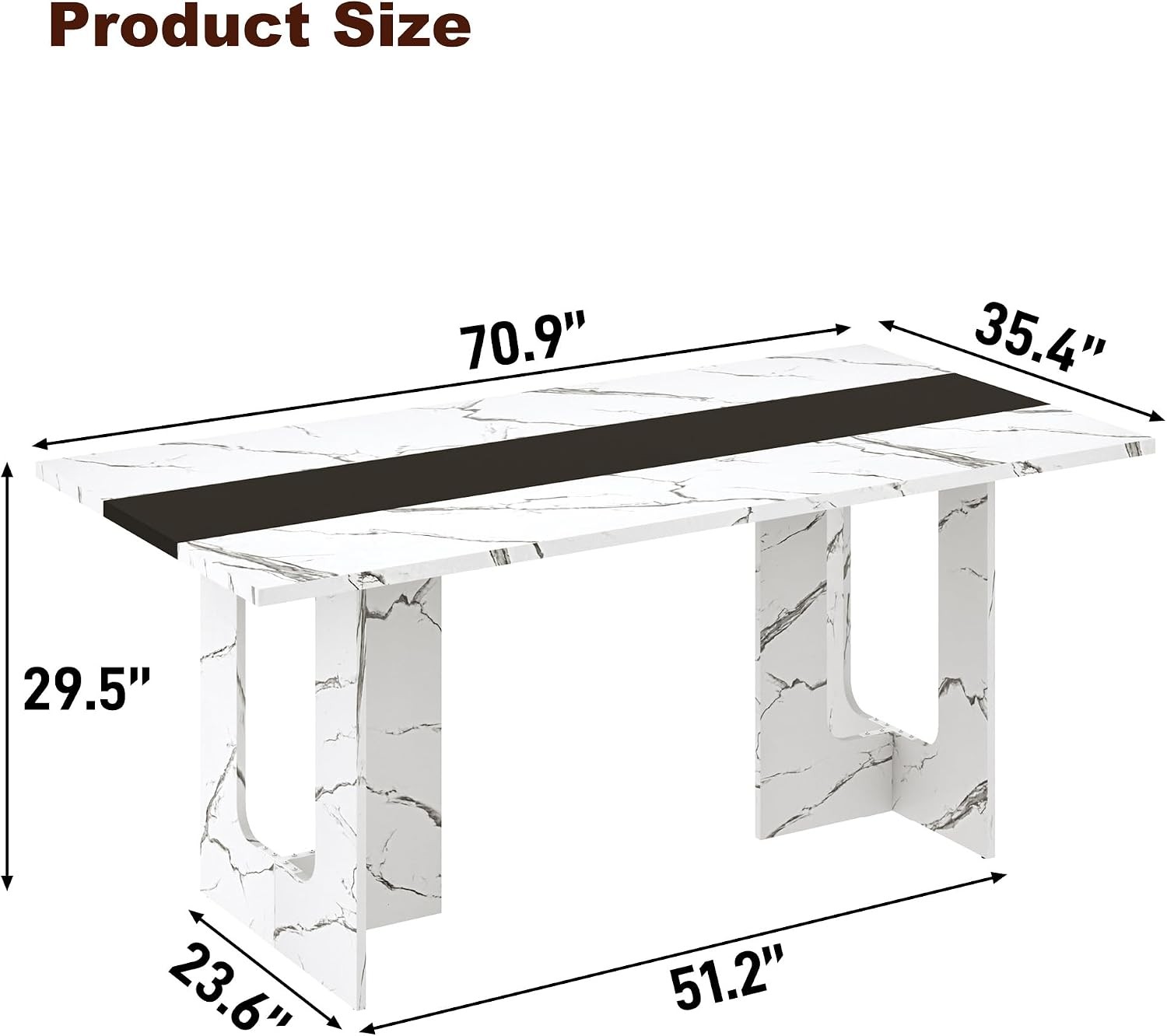 71 Inch Rectangle Dining Table for 4-8 People, Long Kitchen Dinner Table with