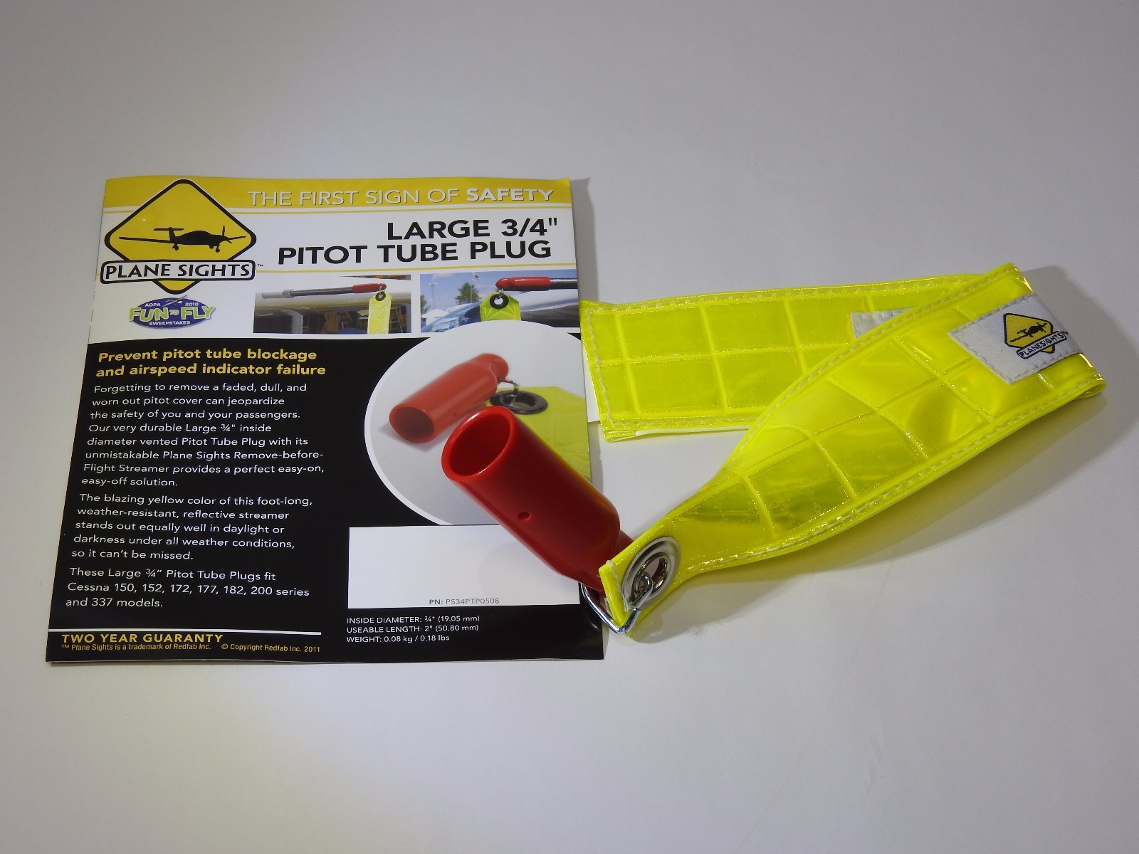 LARGE 3/4" PITOT TUBE PLUG by Plane Sights High Viz Reflective p/n PS34PTP0508