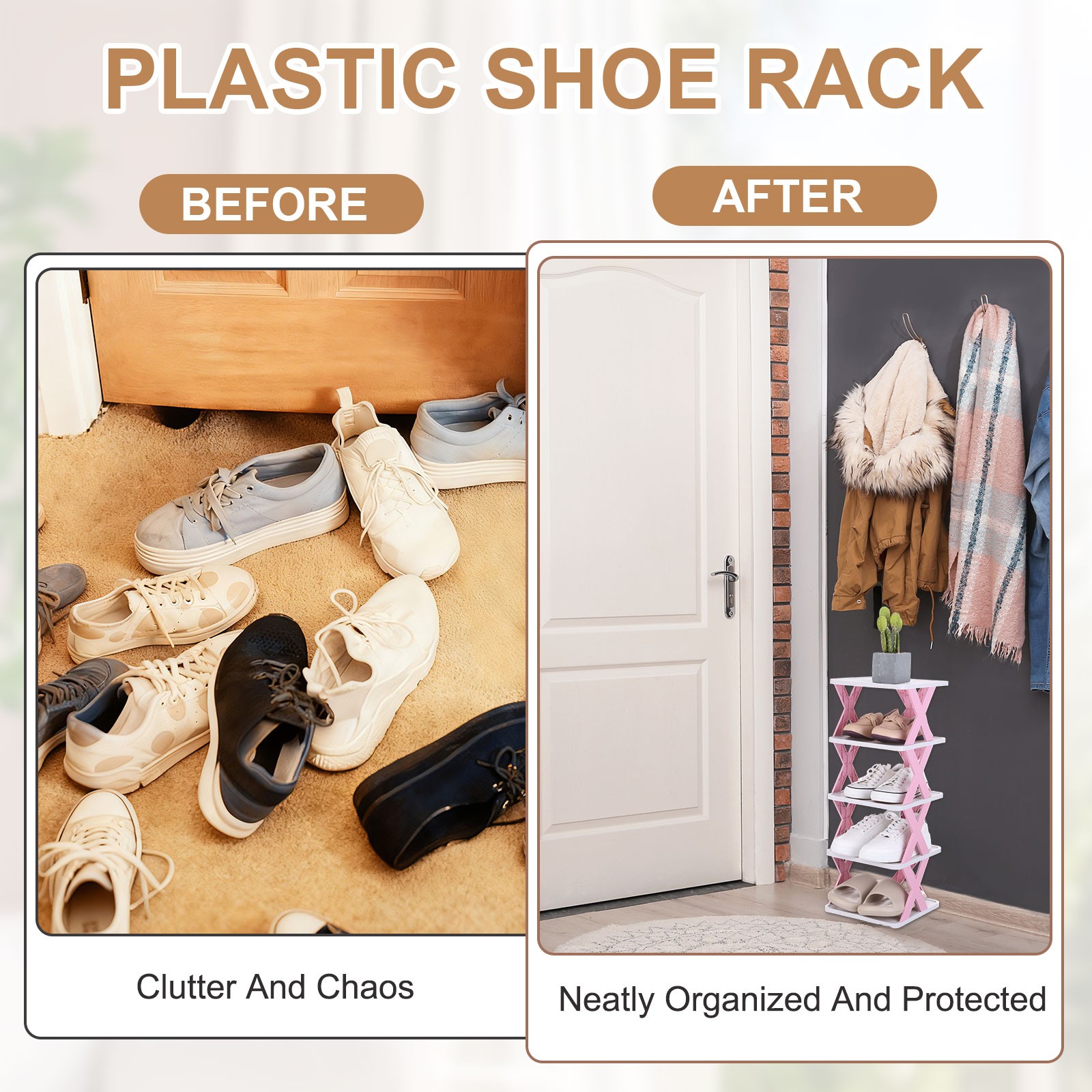 2-Tier Plastic Shoe Rack Vertical Shoe Rack Stackable for Closet Gray/White,
